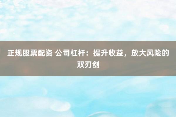 正规股票配资 公司杠杆：提升收益，放大风险的双刃剑