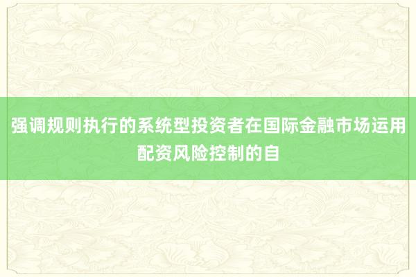 强调规则执行的系统型投资者在国际金融市场运用配资风险控制的自